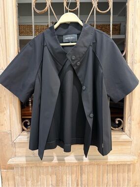 Lafayette 148 New York Black Short Sleeve Cape Button Jacket